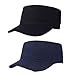2 Pièces Casquette Militaire en Coton, Casquette de Baseball à Dessus Plat, Chapeau de Cadet, Casquette Plate Réglable en Coton pour Hommes et Femmes (Noir, Bleu Marine)