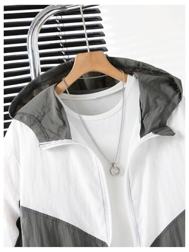 Floerns Boy's Zip Up Hooded Jackets Color Block Long Sleeve Windbreaker Jacket with Pocket3