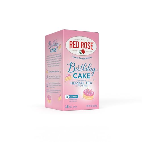 Red Rose Sweet Temptations Dessert Tea Birthday Cake, Zero Carbs, Zero Sugar Bursting with Flavor Caffeine-Free Delicious Beverage Herbal Tea, 18 Individually Wrapped Fruit Naturally Flavored Tea Bags