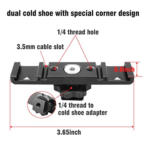 Image of Dual Cold Shoe Mount Bracket,Chromlives Dual Hot Shoe Extension Bar,Cold Shoe Mount Plate Adapter,Aluminum Dual Shoe Extension Bracket with Cable Slot Bayonet for Microphone,Led Video Light,Monitors