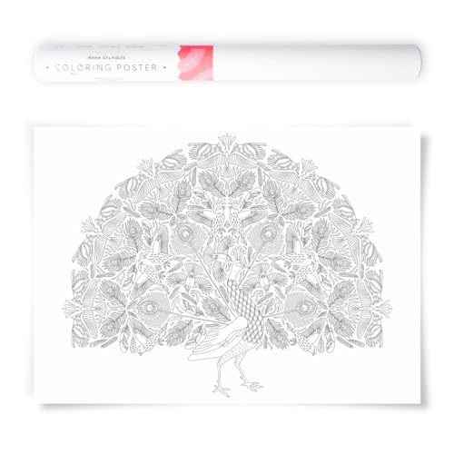 Poster Paon Mandala à Colorier AnnaGrundulsDesign 50x70 cm