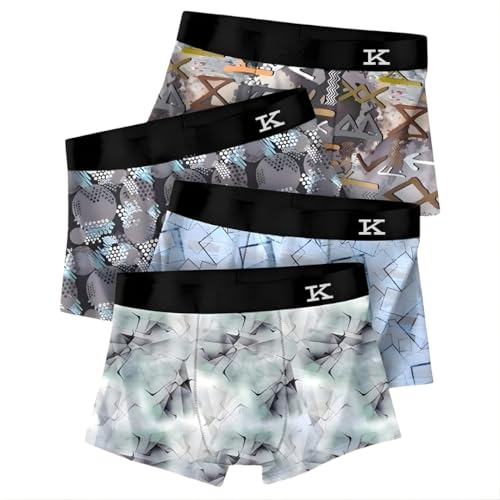 Image of Kinu Men's Comfortable Boxer Briefs Printed Design Ultra Soft Stretch Trunks Breathable Moisture-Wicking Underwear for Daily Comfort - Combo of 4