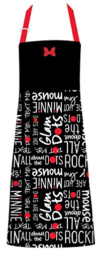 Disney Cotton Apron - Minnie Mouse Glam Dots, Black -Keep Cute, Clean, and Comfortable During All Your Cooking Experiences