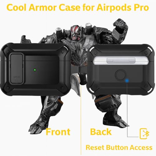 Image of Hybrid Lock Armor Case Cover for Apple Airpods Pro 3 (2025), Rugged, Shockproof, with Heavy Duty Carabiner (Armor Black with Lock)