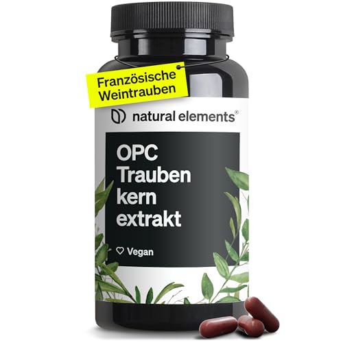 natural elements OPC Traubenkernextrakt – 90 hochdosierte Kapseln für 3 Monate – reines OPC aus französischen Weintrauben – vegan, in deutschen Laboren getestet