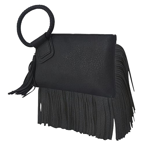 Image of NGIL Faux Leather Mini Wristlet Purse | Women's Handbag, Fashion Wristlet Wallet, Compact Everyday Purse with Fringe Tassel