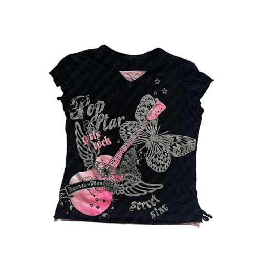 Image of Kawaii Cutecore Harajuku Y2k 2000s Tops Summer Preppy Aesthetic Alt Goth Emo Short Sleeve Graphic Tees