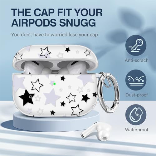 Image of Compatible with Airpod Pro Case with Lanyard,Airpods Pro Case Protective Case Portable & Shockproof for Women Men,Black and White Five-Pointed Star