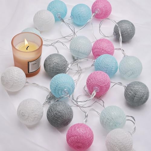 Guirlande Lumineuse LED Coton 1,5 M - 10 Boules 6 Cm - Couleurs Macaron - Alimentation Piles - Déco Chambre
