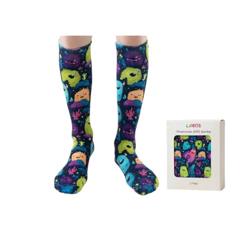 Lairos AFO Socks for Kids - 90% Cotton Highly Stretchy No Threads Inside Solid Colors & Prints