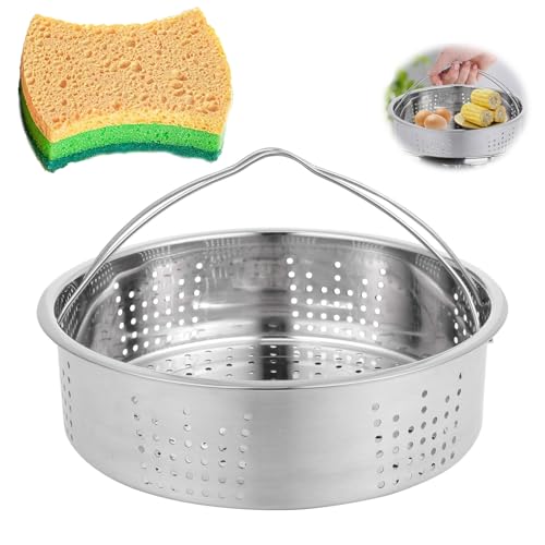 Vaporera de acero inoxidable 304 con mango de silicona, diámetro exterior de 17,6 cm, olla de vapor, cesta de vapor para cocinar verduras (21,2 x 19,5 x 6 cm)