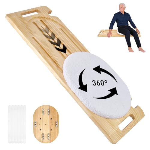 NEDVI Wooden Slide Transfer Board with Track Pulley Turntable 500lb Weight Capacity for Seniors Handicap and Patient Wheelchair Transfers to Car Bed Toilet Tub Move Assist31x11x1)