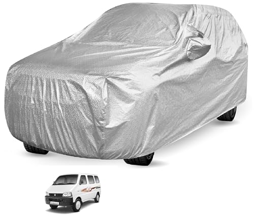 Image of Auto Hub Waterproof Car Cover Compatible with Maruti Eeco with Mirror Pockets, Soft Cotton Lining, Eeco Car Cover Waterproof, Metallic Silver