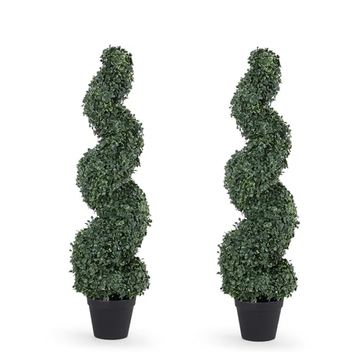 LAIMENNI 3FT Artificial Spiral Topiary Trees 36in, Artificial Trees for Outdoors, Faux Plants UV Resistant Artificial Outdoor Plants Decor, Set of 2