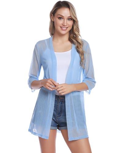 Image of iClosam Women Casual 3 /4 Sleeve Sheer Open Front Cardigan Sweater Kimono