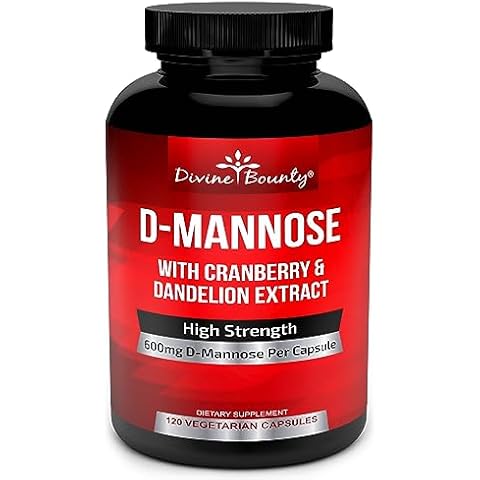 Divine Bounty D-Mannose Capsules - 600mg D Mannose Powder per Capsule with Cranberry and Dandelion Extract to Support Normal Urinary Tract Health - 120 Veggie Capsules Cover