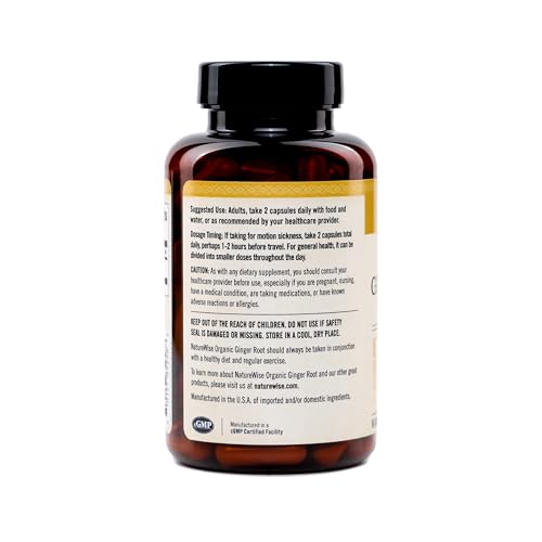 Image of NatureWise Organic Ginger Root 1200mg - USDA Organic - Certified Organic by CCOF - Digestive Comfort & Immune System Support - Vegan - Non-GMO - USA Manufactured - 90 Capsules[45-Day Supply]