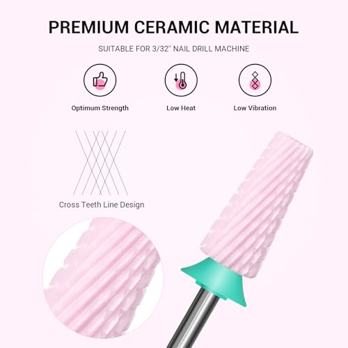 Image of MelodySusie 5 in 1 Nail Drill Bits, 3 /32'' Ceramic Cross Cut Bits, Suitable for Manicure Pedicure Cuticle Gel Polishing, Pink, Series Bit-M, Coarse