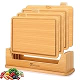 GARUISKY Juego de 4 Tablas para Picar Cocina con Soporte, Tabla para Picar Ideal para Carne, Queso, Verduras y Frutas,...