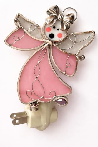 Image of Singing Dancing Pink Angel Night Light in Stained Glass with Standard Night Light Base