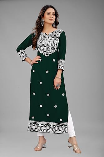 Image of Women's Rayon Embroidered Straight Kurti Under 499 Designer Attractive Look Women's Kurta