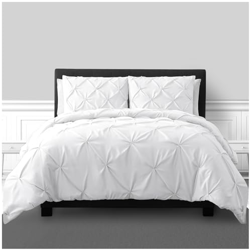 GC GAVENO CAVAILIA Pintuck Bedding Set - Single Duvet Cover with Pillowcase - Soft Polycotton, Lightweight Easy Care Bed Linen, Breathable & Skin-Friendly Pinch Pleated Quilt Cover, White