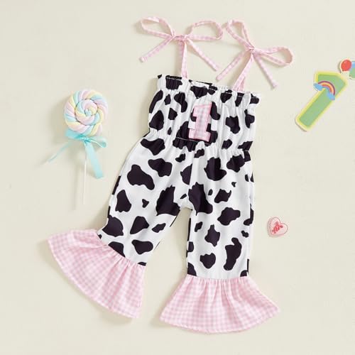 Hekkomird Baby Girl Western Clothes Cute Sleeveless Tie Strap 1 Embroidery Cow Print Romper Jumpsuit Newborn Summer Outfit3