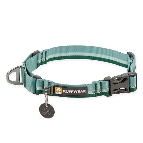 Ruffwear, Web Reaction Dog Collar, Escape-Proof Security Buckle, Adjustable Anti-Slip Martingale Collar with Durable Nylon Tubelok Webbing & Silent ID Attachment, River Rock Green, 17'-20'