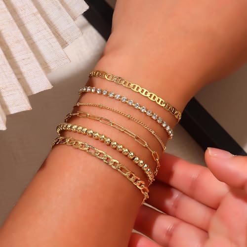 Gold Bracelets for Women Waterproof 14k Gold Bracelet Stack Non Tarnish Dainty Gold Jewelry for Womens Fashion4