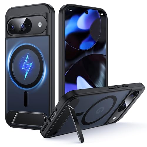 Image of for Google Pixel 9 Case /Pixel 9 Pro Case with MagSafe [Adjustable Kickstand][Charge While Standing][Military Shockproof] Translucent Matte Soft Silicone Bumper Pixel 9 /9 Pro Phone Case,Black
