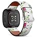 CJBROES Replacement Leather Watch Band, Compatible with Fitbit Versa 3 and Fitbit Sense of Wristband Bracelet Accessory - Watercolor-Pineapple-Purple-Hibiscus