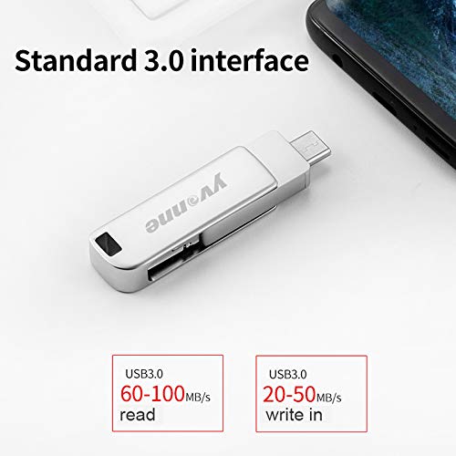 Zwbfu USB Flash Drive, Y40D USB3.0 de alta velocidade rotativa 128 GB USB tipo-C micro USB três port