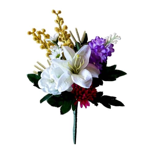 《上質仏花》造花 仏花 仏壇用 手元供養 インテリア 白百合 ミモザ 高さ約30cm