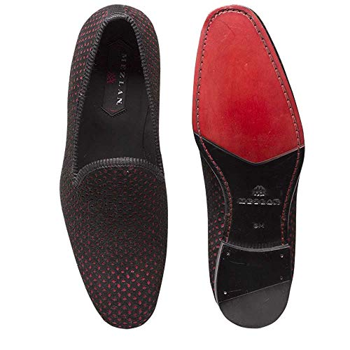 Mezlan Cibeles Mens Luxury Formal Loafers - Suede Slip-On Loafer With Leather Sole - Handcrafted In Spain - Medium Width (8.5, Black/Red) #TOP2