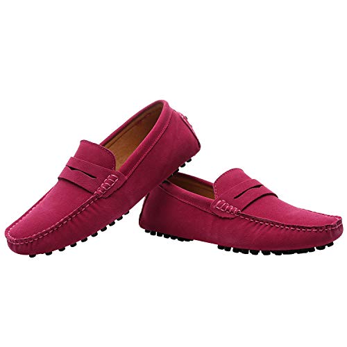 Image of ANUFER Men's Suede Leather Penny Loafers Comfort Driving Shoes Moccasin Slippers