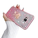 for Samsung Galaxy S8 Case, Samsung S8 Case Tpu Crystal Butterfly Heart Floral for Women Magnetic Shockproof with Ring Kickstand [Glitter Card & Wrist Strap] Protection Cover for S8 Case(Glitter Rose)