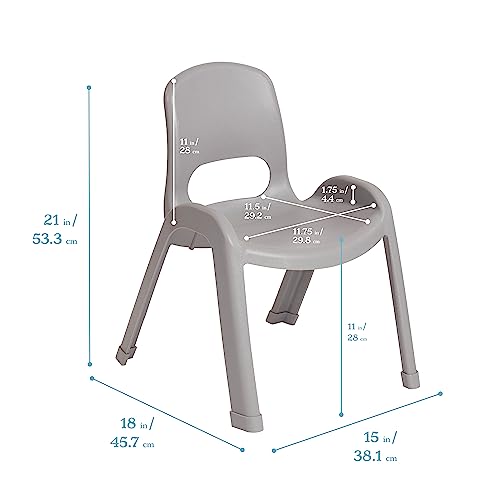 Image of ECR4Kids Plastic Stackable SitRight Chair, 11in, Classroom Furniture, Light Grey, 4-Pack