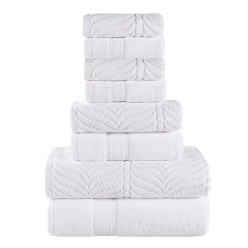 SUPERIOR Cotton Chevron 8 Piece Assorted Towel Set, Zero Twist, Quick Dry, Home Essentials, Shower, Spa, Luxury Plush Soft Absorbent Towels, Includes 2 Bath, 2 Hand, 4 Washcloth/Face Towels, White