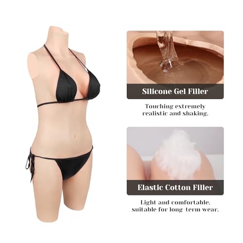 Minaky Silicone Bodysuit D Cup Silicone Breastplate Three-point Length Crossdresser Body Suit Fake Boobs for Female