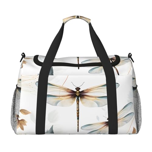 Dragonfly Leaves Duffle Bag for Travel Watercolor Sports Gym Tote Carry On Bag Large Shoulder Weekend Overnight for Workout