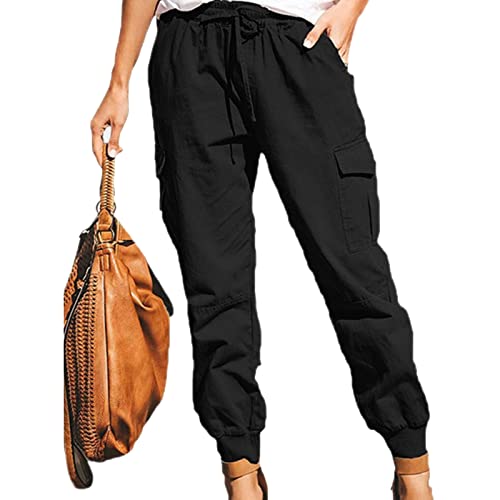 Ruziyoog Parachute Cargo Pants for Women Lightweight Quick Dry Hiking Pants Athletic Lounge Tactical Hiking Pants Black