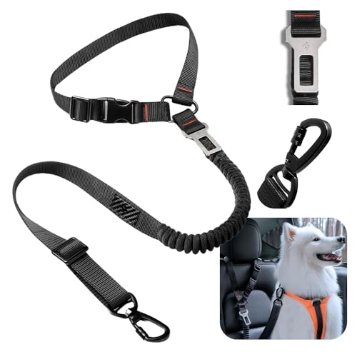Spigen Universal 2-in 1 Retractable Car Seat Belt Designed for Pet with Adjustable Elastic Bungee Dog Leash [Compatible with Headrest and Seat Belt Clip]