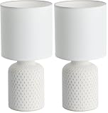 Eglo Bellariva Lámpara de mesa, lámpara de mesilla de noche de cerámica en color crema, textil en blanco, lámpara de salón con interruptor, casquillo E14 (Paquete de 2)