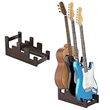 YUHUBY Multi Guitar Stand, 3 Holder Handmade Wood Guitar Stand Floor, Space-Saving Electric Guitar Stand, Guitar Rack for Acoustic Guitar, Electric Guitar, Bass Guitar Display (Brown)