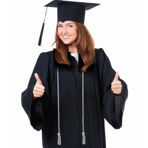 Image of Graduation Honor Cord 68 inch Grad Braided Honor Cords with Tassel Honor Rope Grad Cords for Graduation Students Bachelor Master Doctoral Gown Grad Decor (Silver)