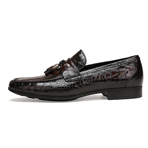 Image of Mens Leather Tassel Loafer, Classic Luxury Smooth Upper Tassel Slip-on Penny Loafer for Mens, Black