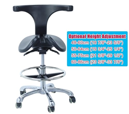 Image of Split Seat Ergonomic Saddle Chair with Back Support, Medical Rolling Chair for Dental Office Home - 60-86cm Height, Two Tilting Options(48-60cm (18 7 /8 inch-23 5 /8 inch) Height)