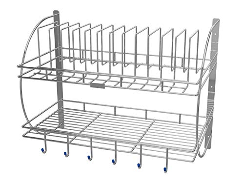 Image of Premium Stainless Steel 2-Tier Wall Mounted Kitchen Dish Drainer Rack - Plate, Cup, Cutlery & Glass Holder | Space-Saving Utensil Storage Organizer for Crockery