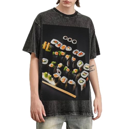 T-shirt sushi japonais noir t-shirt surdimensionné coton lourd baggy ample