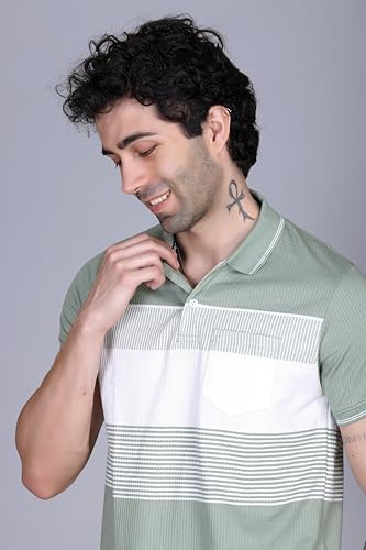 Image of SANE ORIGINALS T-Shirt for Men with Pocket || Textured Striped Polo for Men